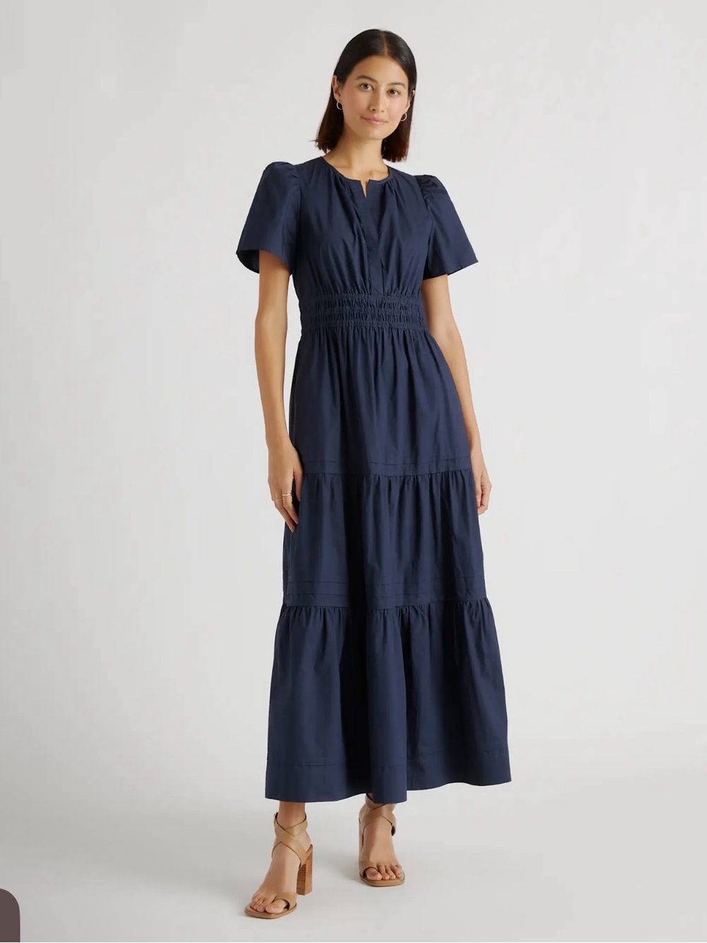 Quince 100% Organic Cotton Poplin Tiered Maxi Dress in Navy Size Large